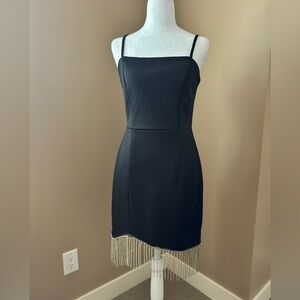 Blue Rain Black Dress with Silver Fringe
